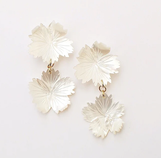 Earrings - Double Pearl Flower Earrings