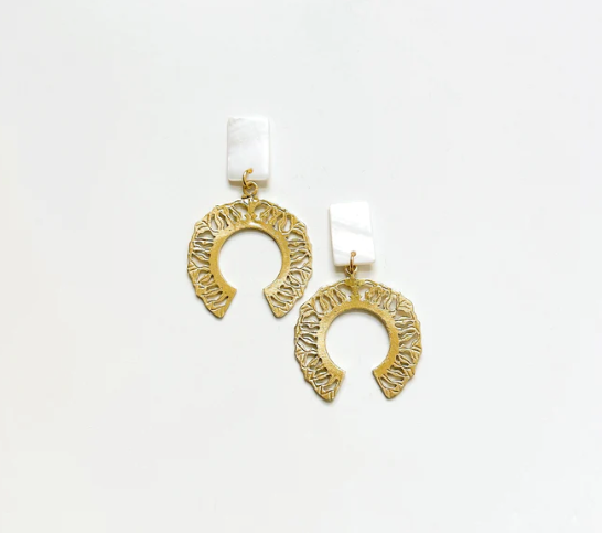 Earrings - Shell + Gold Crescent