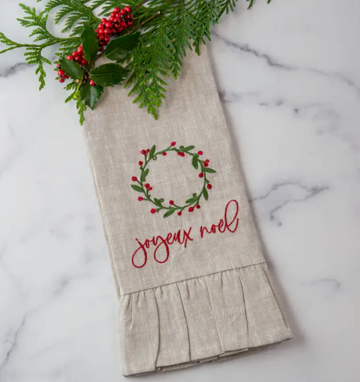 Towel - Joyeux Noel Linen Towel - Christmas