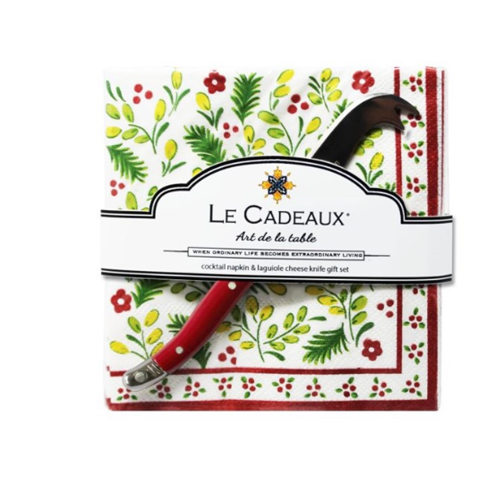 Noel Gift Set - Cocktail Napkins w/ Laguiole Mini Cheese Knife