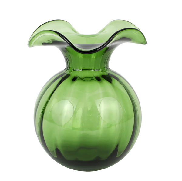 Vietri - Vase - Medium Dark Green Hibiscus Glass Fluted Vase