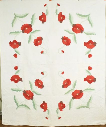 Estate Collection - Quilt 1920's Art Nouveau Poppy Applique
