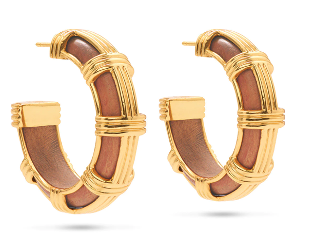 Earrings - Gaia Cage Hoop Earrings - Teak