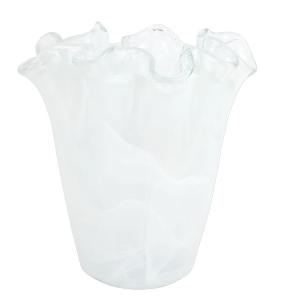 Vietri - Onda Glass  White Ruffled Vase