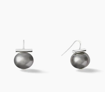 Earrings - Pebble Pearl Earrings in Dark Grey/Sterling