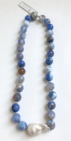 Necklace - Periwinkle Stones & White Baroque Pearl
