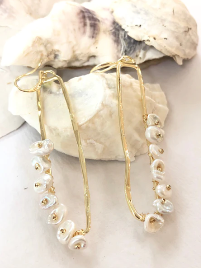 Earrings - Keshi Long Gold Rectangle Loop Earrings