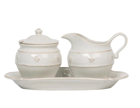 Berry & Thread Ceramic Sugar and Creamer Set/3pc - Whitewash