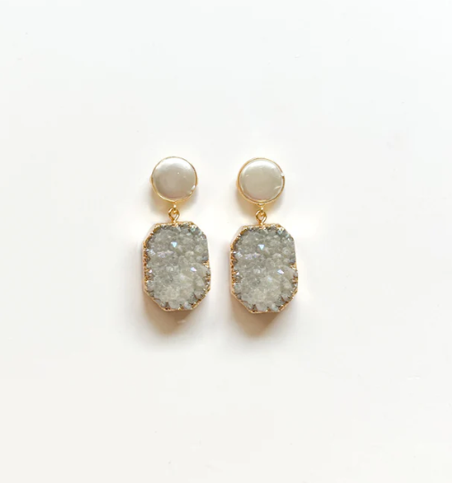 Earrings - Pearl + White Druzy