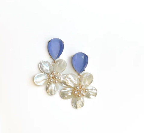 Earrings - Periwinkle + Pearl Flower