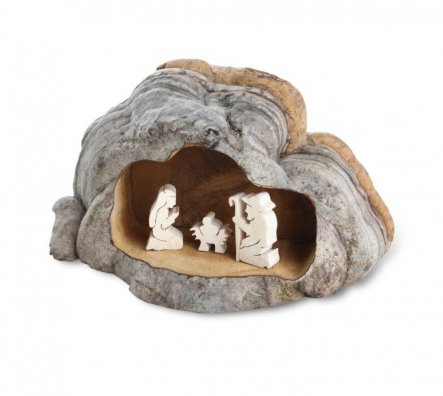 Nativity - Mushroom Wood Crib 4"x4.5"