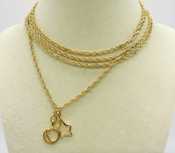 Estate Collection - Necklace - Gold Tone Lariat with Star and Moon.