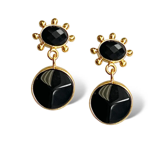 Dina Mackney - Earrings Double Onyx Pinwheels