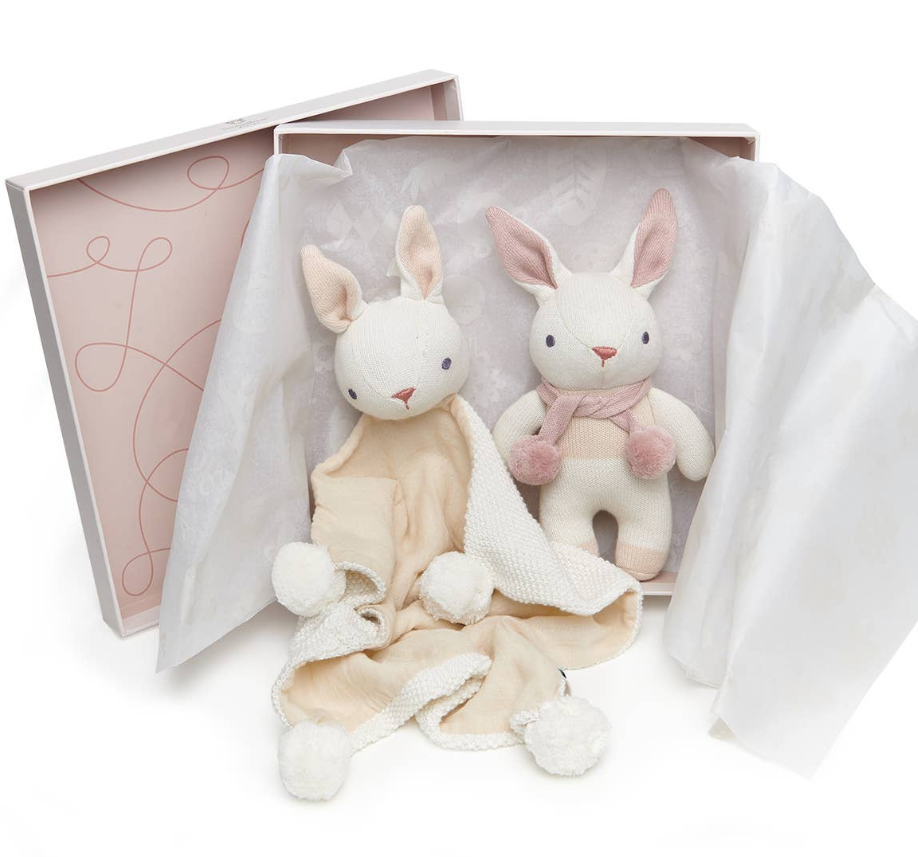 Gift Set - Bunny Toy & Lovey in Taupe or Cream
