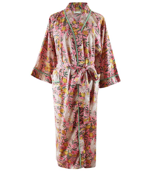 Robe - Pink Tropical Bird & Pomegranate Print