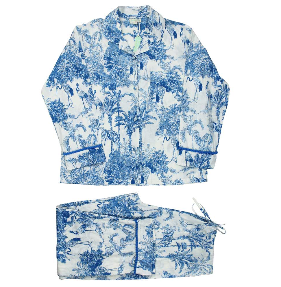 Pajamas - Blue & White Safari Toile Dr Jouy Print