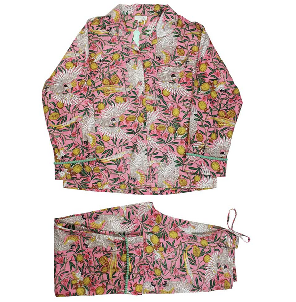 Pajamas - Pink Tropical Bird & Pomegranate Print