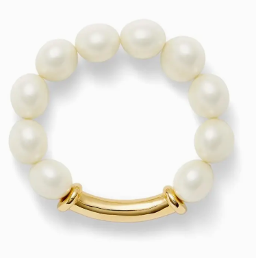 Bracelet - Classic Large White Pebble Pearl Bracelet w/Gold Detail Hardware