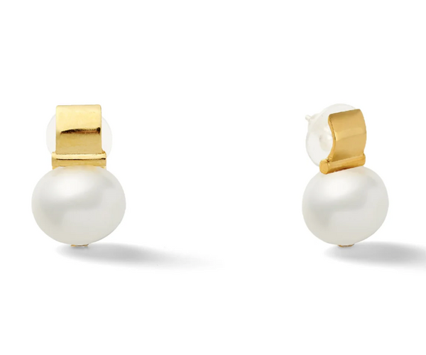 Earrings - Smooth Sculpted Medium Pebble Pearl Post