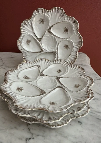 Estate Collection - Vintage Oyster Plates with Gold Trim