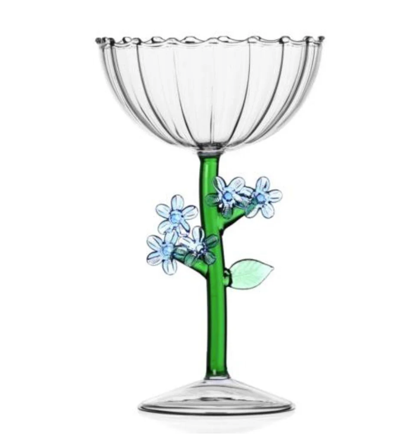 Ichendorf - Botanica Optical Champagne Bowl W/Light Blue Flowers