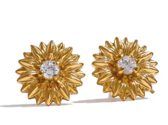Earrings - Sunflower Studs - Gold