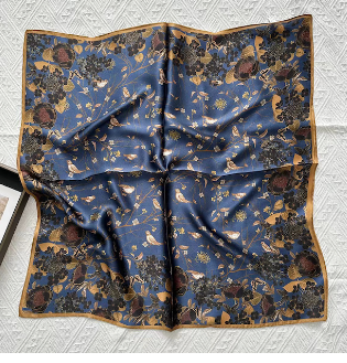 Scarf - Menagerie Silk Scarf - Navy & Brown