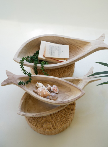 Carved Wood Fish Bowls