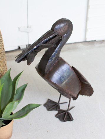 Rustic Recycled Metal Pelican W/Fish
