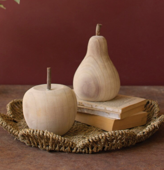 Carved Natural Wood Apple & Pear