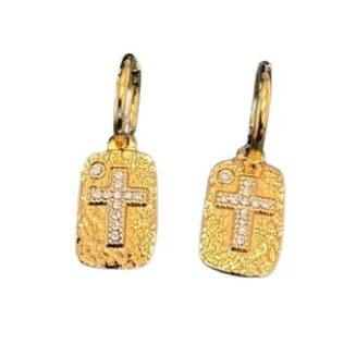 Earrings - Hammered Cross Earrings