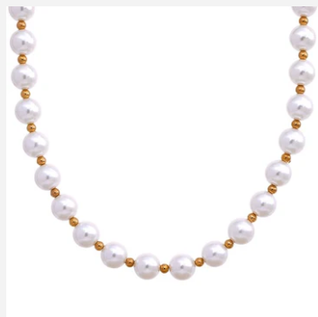 Necklace - Pearl & Gold Bead Necklace