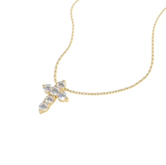 Necklace - Petite Gold Pave Cross Necklace