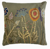 Pillow - Wild Flowers Cotton Embroidered Pillow Light Gray