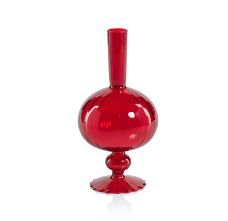 Vase - Venetian Spiral Glass Vase in Red