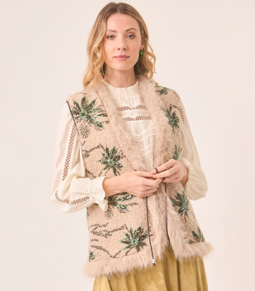 Vest - Embroidered Shearling Fantasy Vest