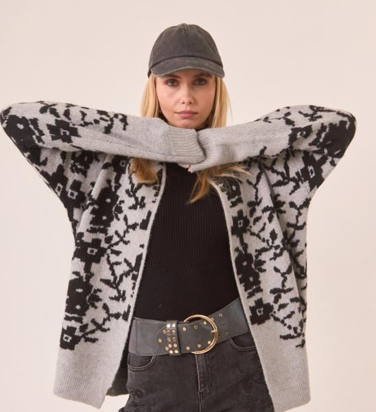 Cardigan - Floral Jacquard Cardigan