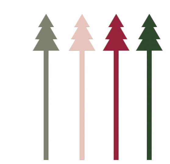 Acrylic Holiday Tree Stir Sticks - Set of Four