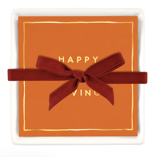 Ceramic Napkin Tray + Napkins - Happy Thanksgiving