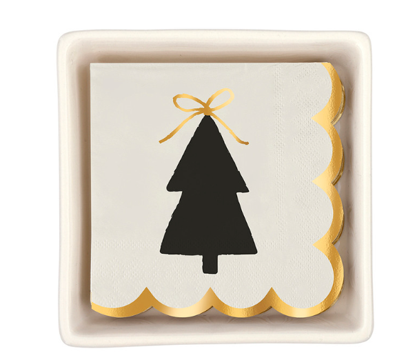 Beverage Napkins - Ceramic Tray w/Christmas Tree Napkins