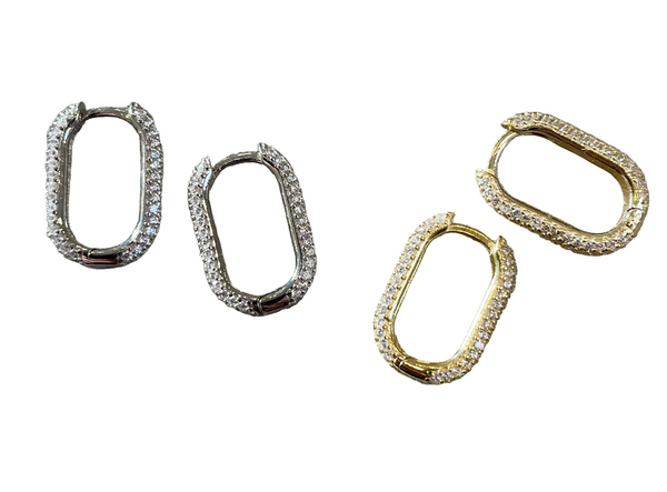 Earrings - Pave Rectangular Hoops in Gold or Silver