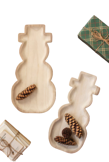 Carved Wooden Snowmen Trays - Two Sizews