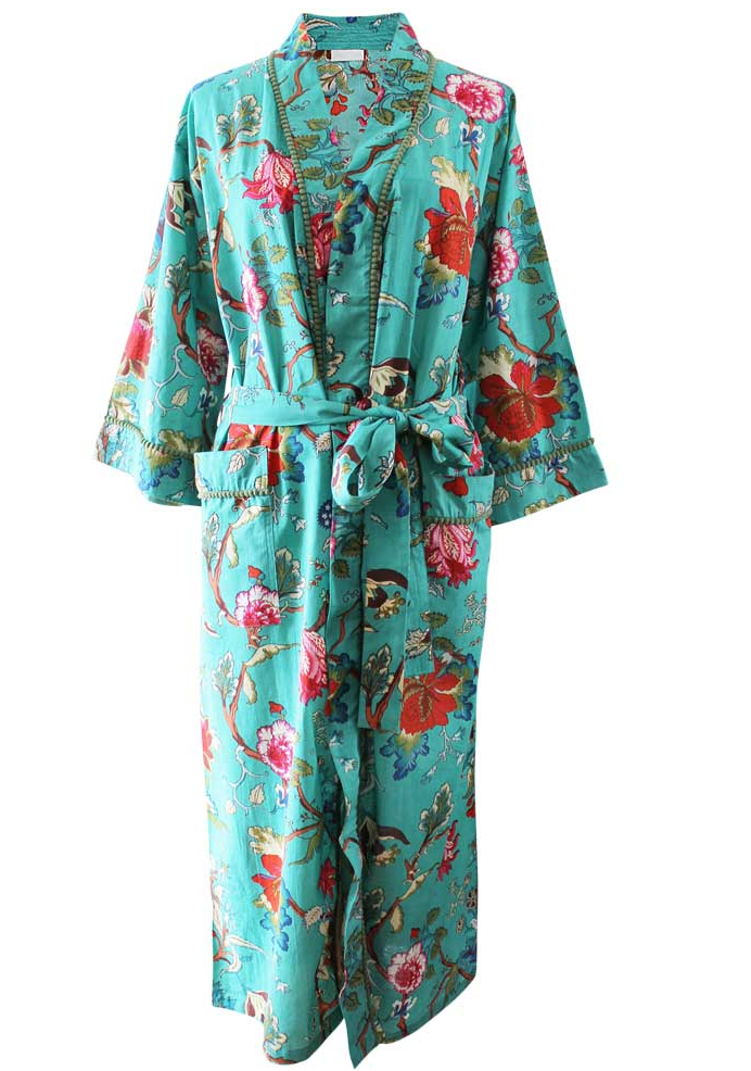 Robe - Teal Exotic Flower Print Robe