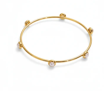 Bracelet - Pearl Station Bangle Gold
