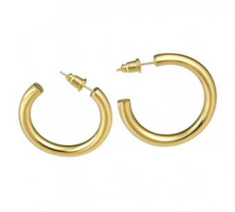 Earrings -Gold Hollow Hoop  - 25mm