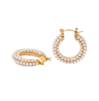 Earrings - Pearl Pave Earrings 23mm