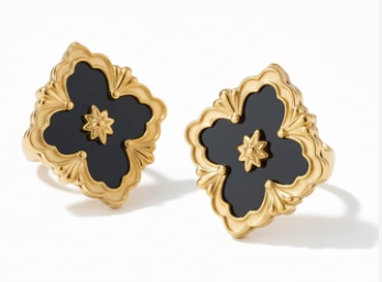 Earrings - French Cross Black Stud