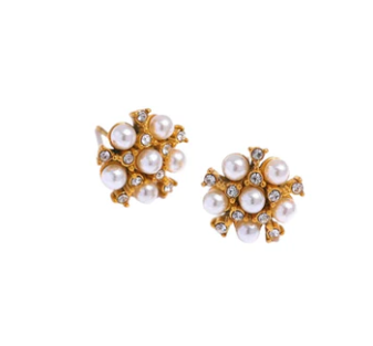 Earrings - Pearl and Diamond Flower Earrings