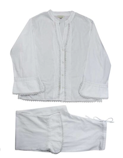 Pajamas - Beth White Cotton Button Down PJ's
