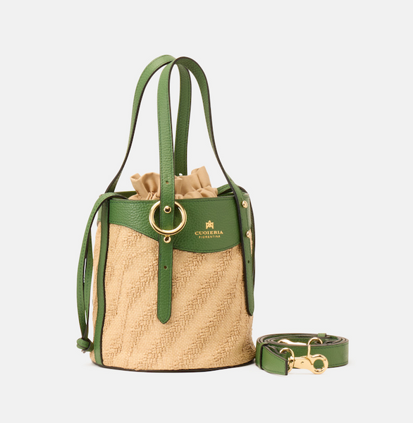Purse - Amber Bucket Rafia/Leather - Aloe